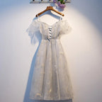 Vestido curto de tule cinzento fofo para baile de finalistas s96