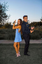 Niedliches A-Linien Blaues Kurzes Homecoming-Kleid Partykleid Y1600