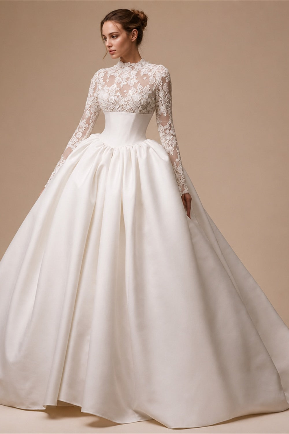Customized Elegant Wedding Dress High-neck Ball Gown Princess Bride Gown Luxury A-line Long Bridal Vestidos De Novia | Nightbubo