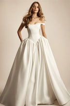 Kyoto Customized White Simple Satin Off Shoulder Wedding Dress A-Line Vestidos De Noche Elegant Court Train Robe De Mariée 2026