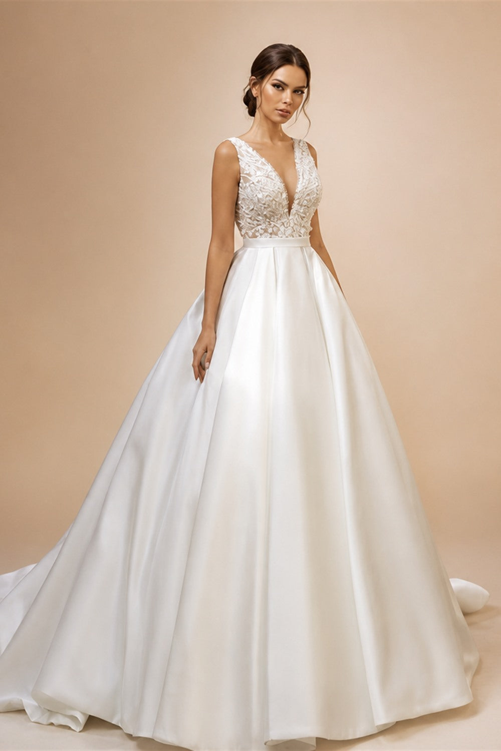 SoDigne Country Wedding Dresses A-line Wedding Gown V-Neck Bride Dress Appliques Satin Bridal Gown Vestido De Novia Customized