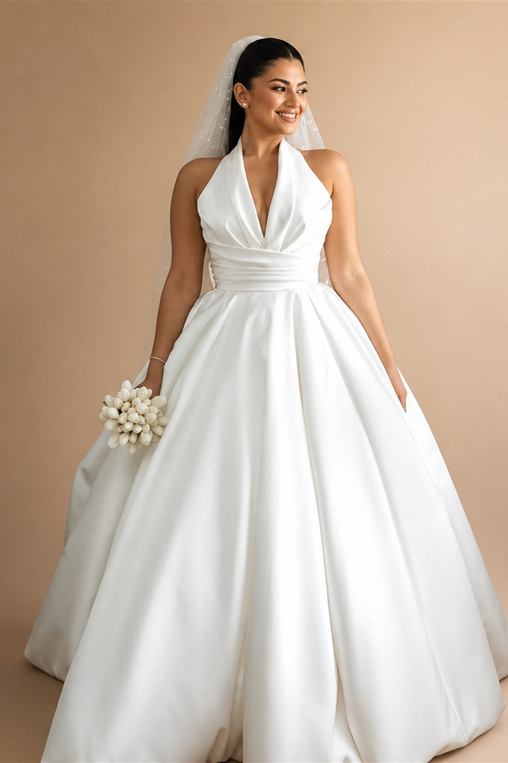 SoDigne A-line Satin Simple Wedding Dresses Sleeveless Halter Bridal Dress Long Wedding Gown Robe De Mairee ﻿Customized