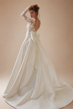 Elegant A-Line Sexy Wedding Dresses Long Sleeve Backless Bridal Dress Lace Bow Luxury Bride Gowns Vestido De Novia Customized