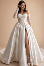 LORIE Lace Wedding Dress Sweetheart Split A-line Bride Gown Long Sleeve Customized Appiques Corset Bride Dress vestidos de novia