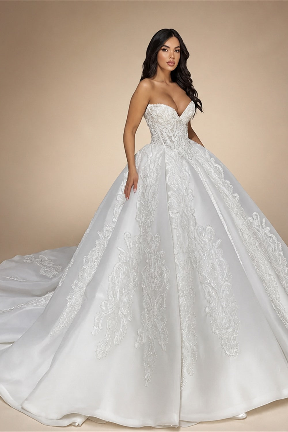 Gorgeous Strapless Wedding dress V-neck Fluffy Wedding Party Wedding Dress A-line Princess Bride Dress Customization