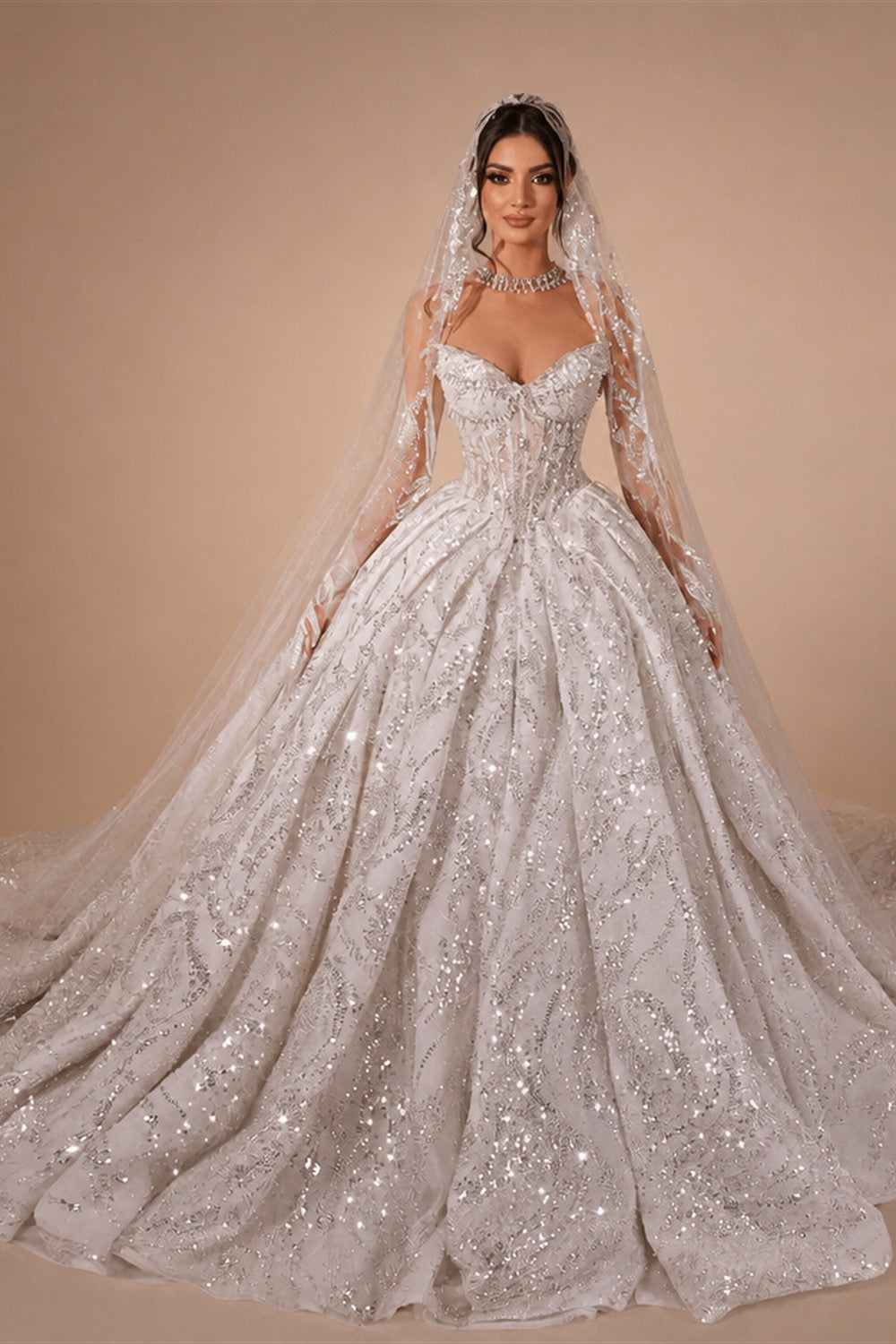 Ball Gown Luxury Wedding Dresses Strapless Vestido De Novia Lace Beaded Sequined Royal Princess Custom Made Bridal Gowns | Nightbubo