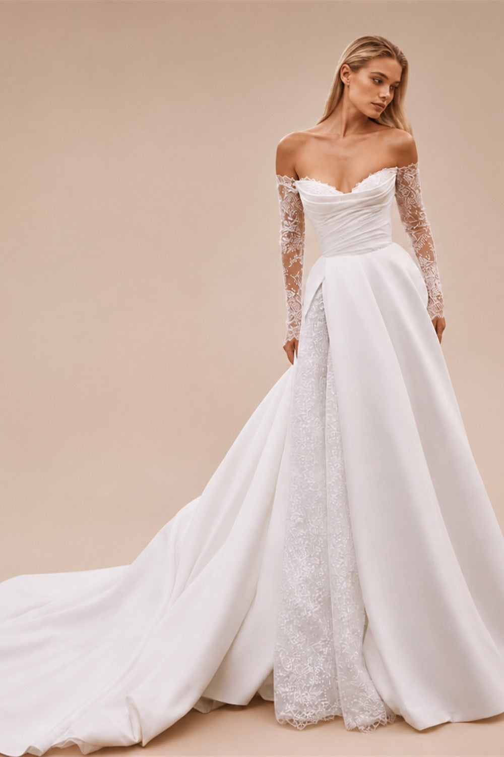 Off the Shoulder A-Line Wedding Dress 2026 Appliques Long Sleeve Customized Bride Gown Princess BECHOYER EL350 Vestido De Noiva