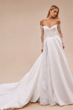 Off the Shoulder A-Line Wedding Dress 2026 Appliques Long Sleeve Customized Bride Gown Princess BECHOYER EL350 Vestido De Noiva