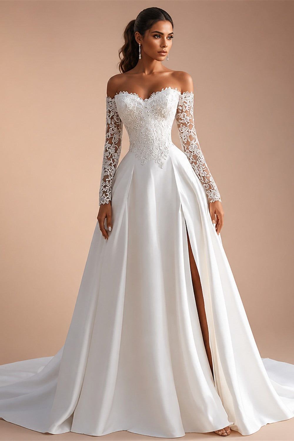 Ruhair Fashion Sweetheart Wedding Dresses Lace Appliques Off the Shoulder A-line Pleat Bridal Gown Vestido De Noiva Customised