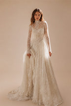 Sevintage Full Lace Ivory Wedding Dresses High Collar Long Sleeves Bridal Gowns Floor Length A-Line Wedding Gowns 2025 Customize