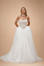 Kyoto Customized White Off-the-Shoulder Pearl Chain Wedding Dress A-Line Lace-Up vestidos de noche Court Train robe de mariée
