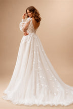 ANGEL Boho A-Line Lace Wedding Dresses Customized For Woman Long Puff Sleeves Tulle Bridal Gowns Applique Bride Dress Plus Size