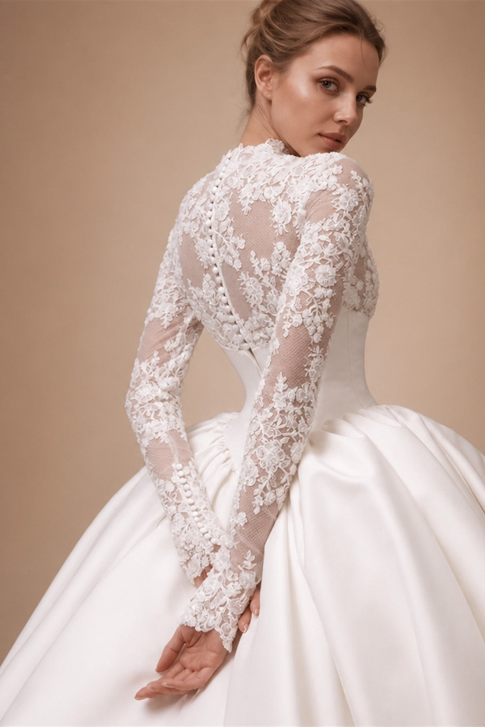 Customized Elegant Wedding Dress High-neck Ball Gown Princess Bride Gown Luxury A-line Long Bridal Vestidos De Novia | Nightbubo