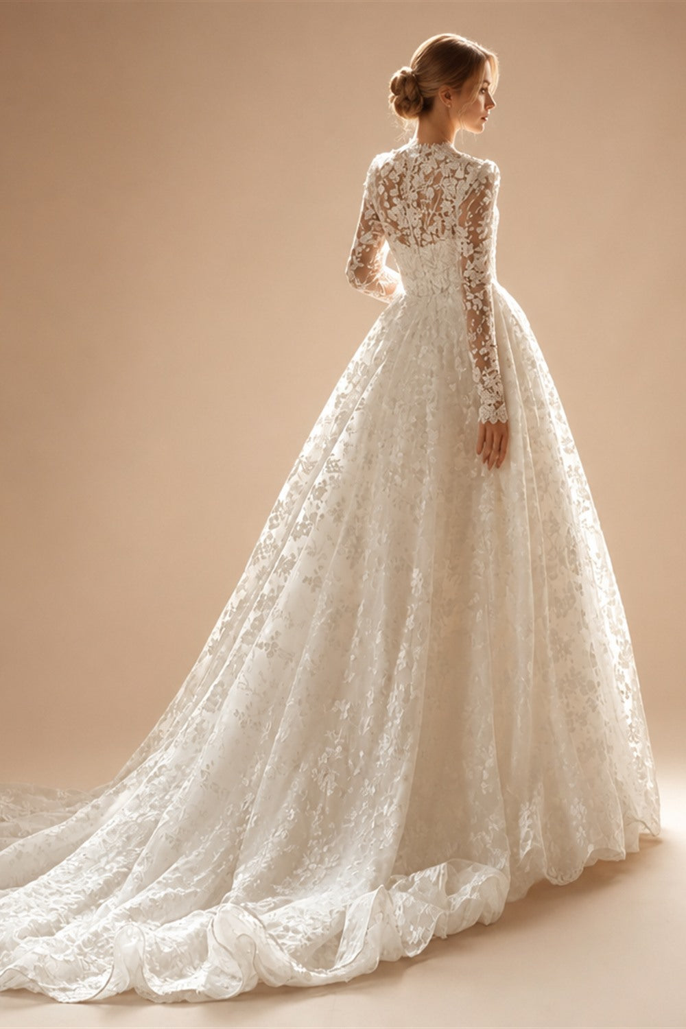Luxury Lace Wedding Dress Vestido De Noiva Customized Long Sleeves V Neck Court Train A Line Bridal Gown Bride Dresses