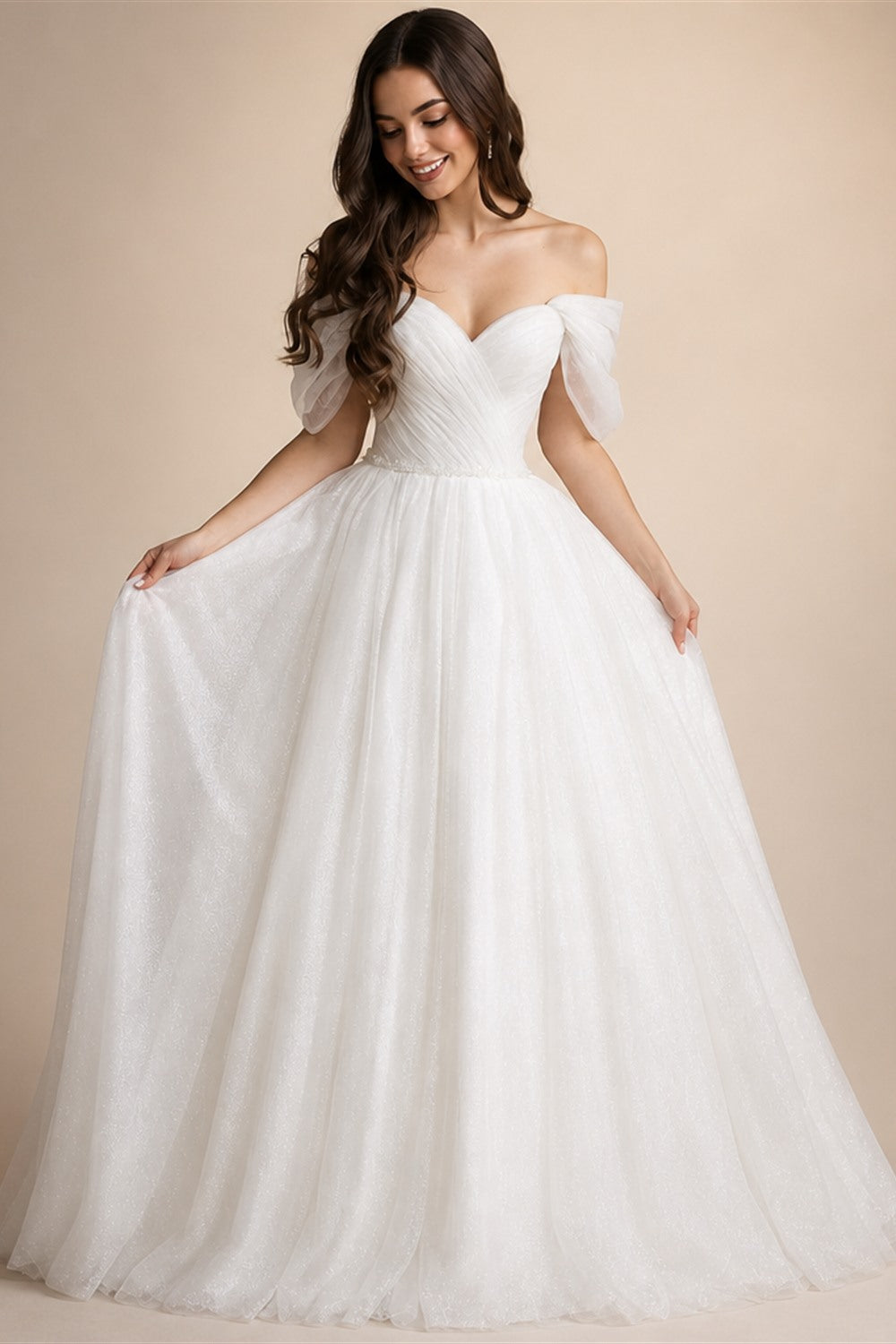 HERBURN Trendy Pleated Wedding Dresses New Arrival Appliques A-line Lace up Sleeveless Robe De Soiree De Mariage Customized
