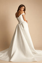 Kyoto Customized White Simple Satin Off Shoulder Wedding Dress A-Line Vestidos De Noche Elegant Court Train Robe De Mariée 2026