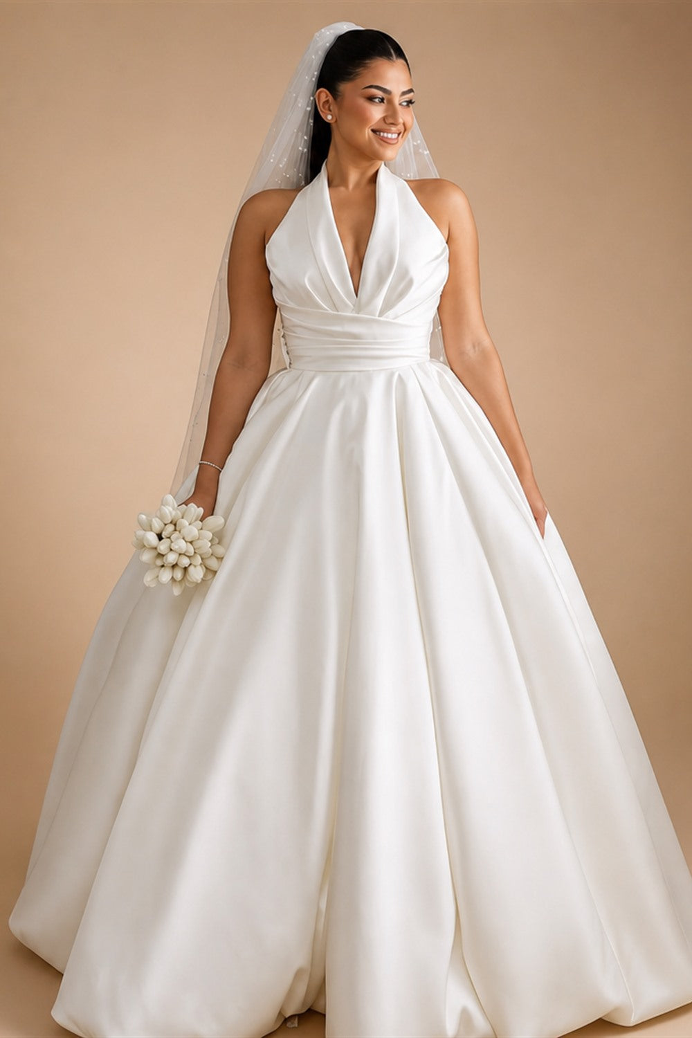 SoDigne A-line Satin Simple Wedding Dresses Sleeveless Halter Bridal Dress Long Wedding Gown Robe De Mairee ﻿Customized