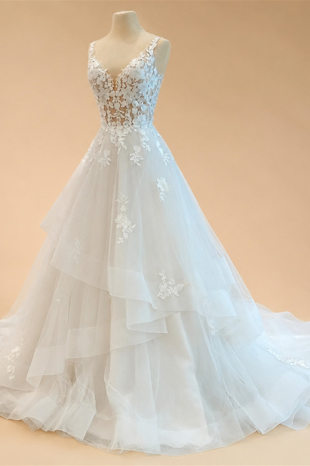 Modern V-neck Wedding Dress Bridal for Woman Tank Appliques A-line Ruched Court Train vestidos de novia de talla grande