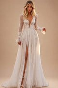 Romantic A-line Wedding Dress 2027 For Women Long Sleeves Bride Split Lace Appliques Bridal Gowns Vestido De Noiva