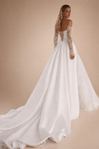 Off the Shoulder A-Line Wedding Dress 2026 Appliques Long Sleeve Customized Bride Gown Princess BECHOYER EL350 Vestido De Noiva