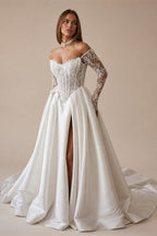 Customized Lace For Sweetheart And 3/4 Sleeve A-Line Satin Skirt Wedding Dress Backless Zipper Bridal Gown Robe De Mariée