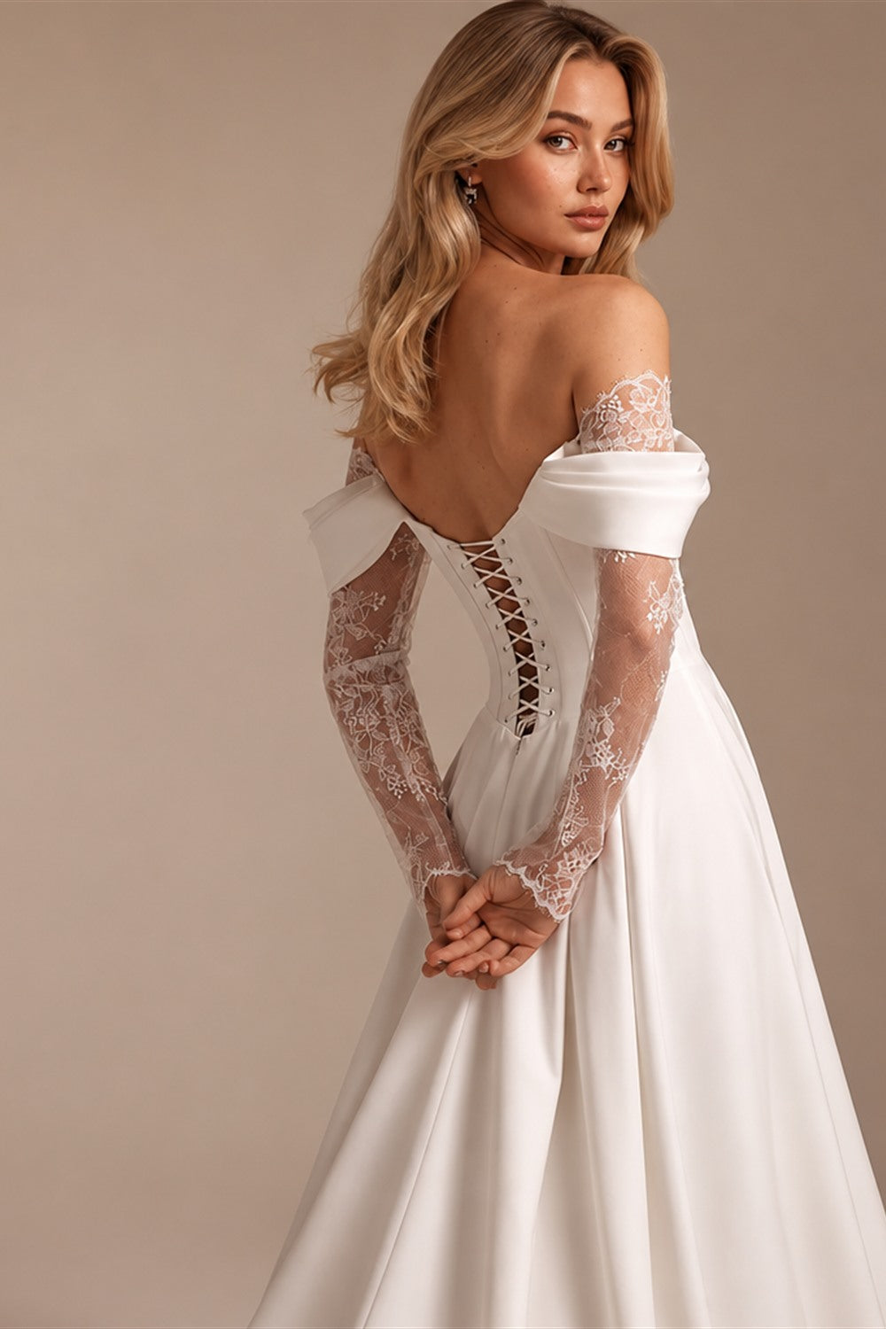 Customized Strapless Corset Designs 3/4 Lace Sleeve Wedding Dress A-Line Front Split Lace Up Bridal Gowns Vestidos De Novia
