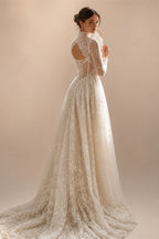 Sevintage Full Lace Ivory Wedding Dresses High Collar Long Sleeves Bridal Gowns Floor Length A-Line Wedding Gowns 2025 Customize