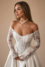 Customized Lace For Sweetheart And 3/4 Sleeve A-Line Satin Skirt Wedding Dress Backless Zipper Bridal Gown Robe De Mariée