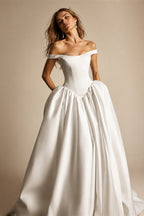 Kyoto Customized White Simple Satin Off Shoulder Wedding Dress A-Line Vestidos De Noche Elegant Court Train Robe De Mariée 2026
