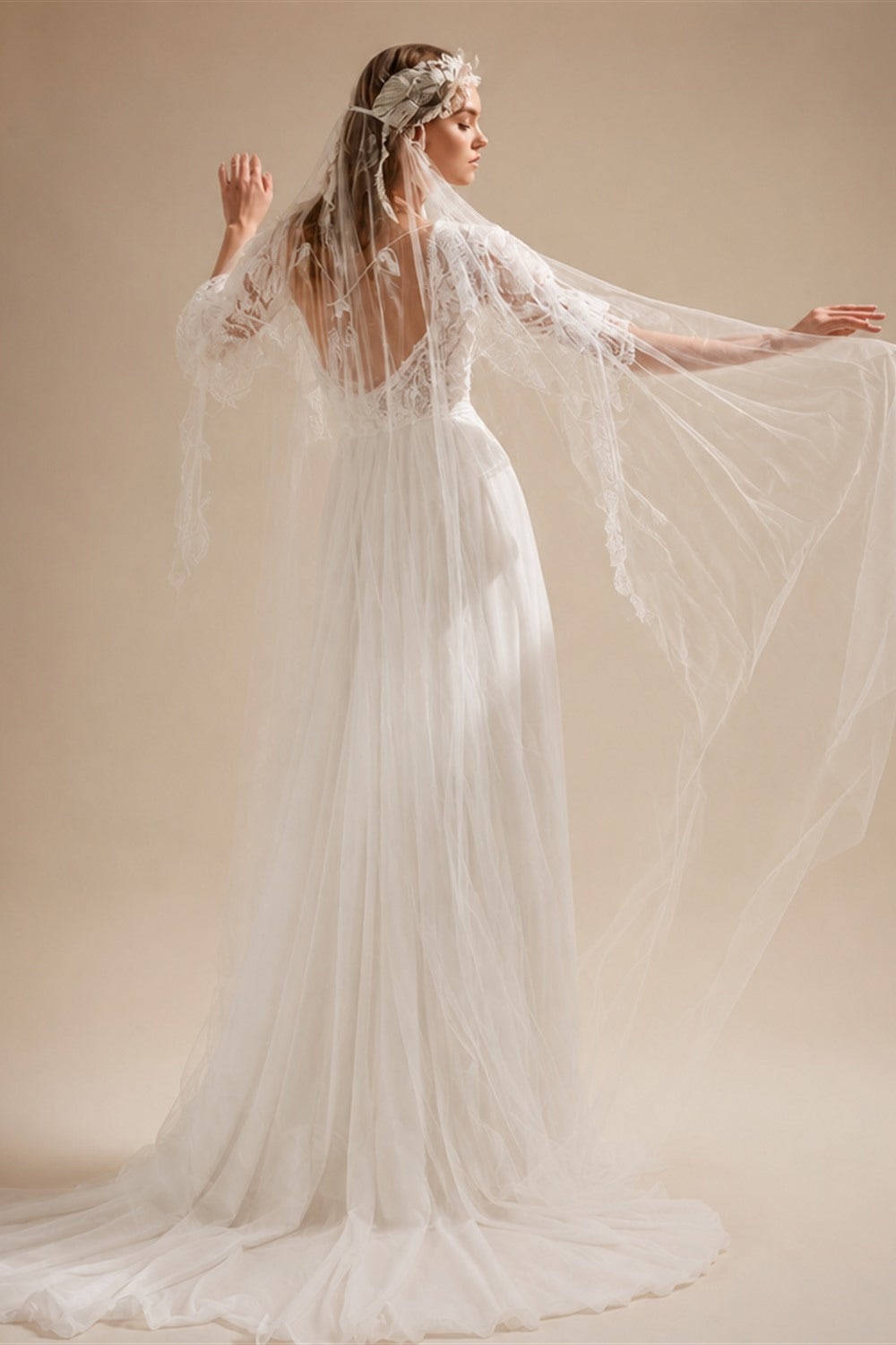 Bohemian Lace & Chiffon A-Line Wedding Dress Puff Sleeves Pockets Bridal Gown Vestido De Novia Boda 2026 Customized | Nightbubo