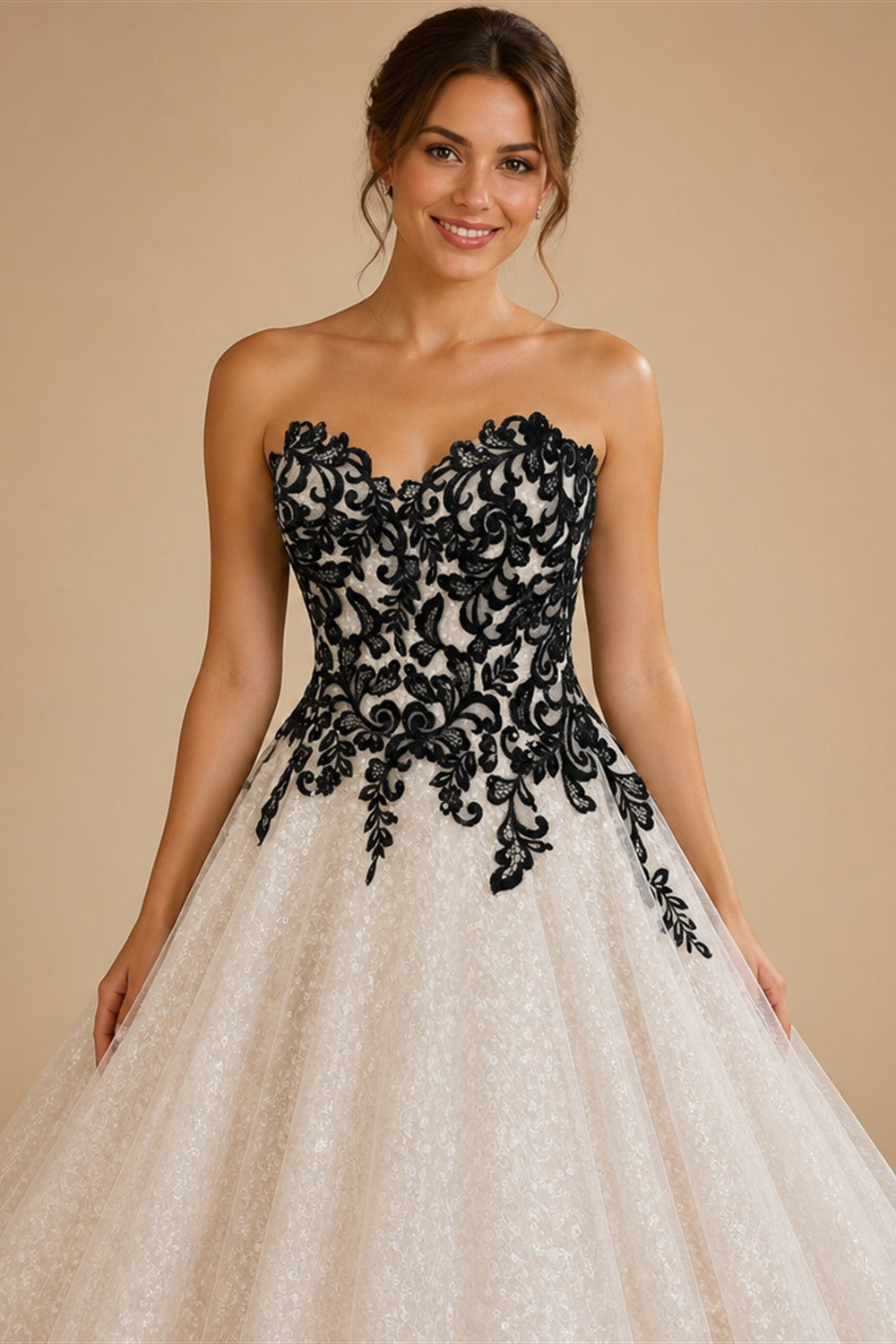 Chic Sleeveless Sweetheart Wedding Dresses for Women Plus Size Black and White A-Line Tulle Bridal Dress Customized