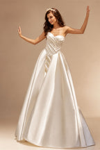 Sleeveless Satin A-Line Wedding Dress 2026 Sweetheart Backless Princess Bride Gown Plus Size Vestido De Noiva | Nightbubo