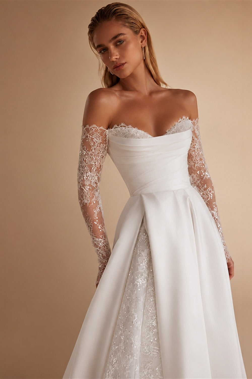 Off the Shoulder A-Line Wedding Dress 2026 Appliques Long Sleeve Customized Bride Gown Princess BECHOYER EL350 Vestido De Noiva