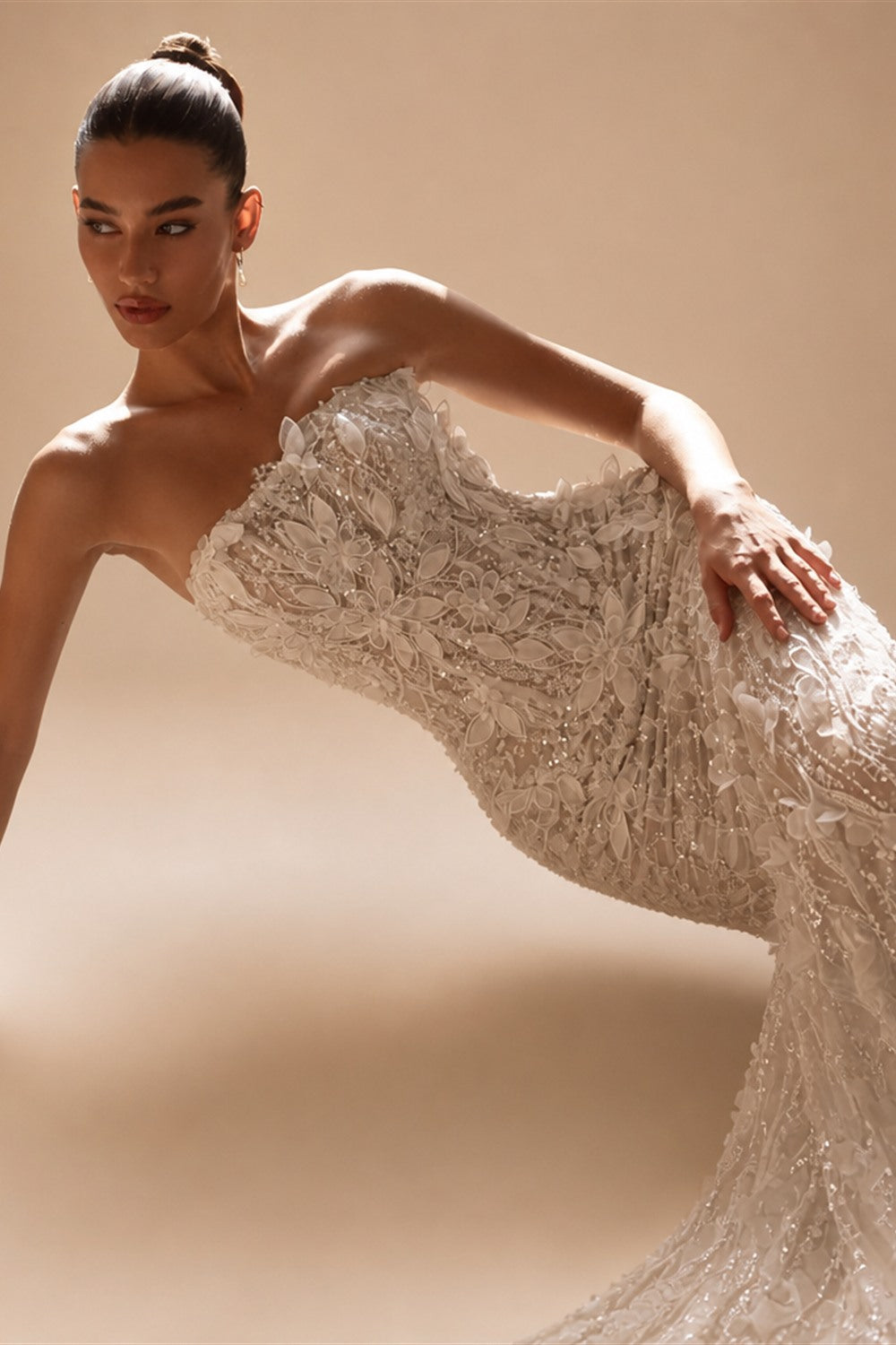 Charming 3D Flower Mermaid Wedding Dress Luxury Sequined Beads Bridal Gown 2026 Customized Strapless Backless Dresses For Bride