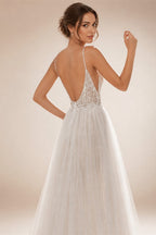 JEHETH Beautiful Applique A-Line Embroidered Yarn Halter Backless Wedding Dress Sexy V-Neck Floor-Length Slit 2024 Bridal Dress