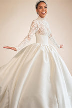 Customized Elegant Wedding Dress High-neck Ball Gown Princess Bride Gown Luxury A-line Long Bridal Vestidos De Novia | Nightbubo