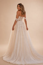 Luxury Brides Dress 2025 Sweetheart Off Shoulder High Slit Corset Wedding Dresses Lace Appliques Boho Bridal Gown Customized