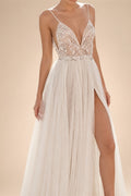 JEHETH Beautiful Applique A-Line Embroidered Yarn Halter Backless Wedding Dress Sexy V-Neck Floor-Length Slit 2024 Bridal Dress