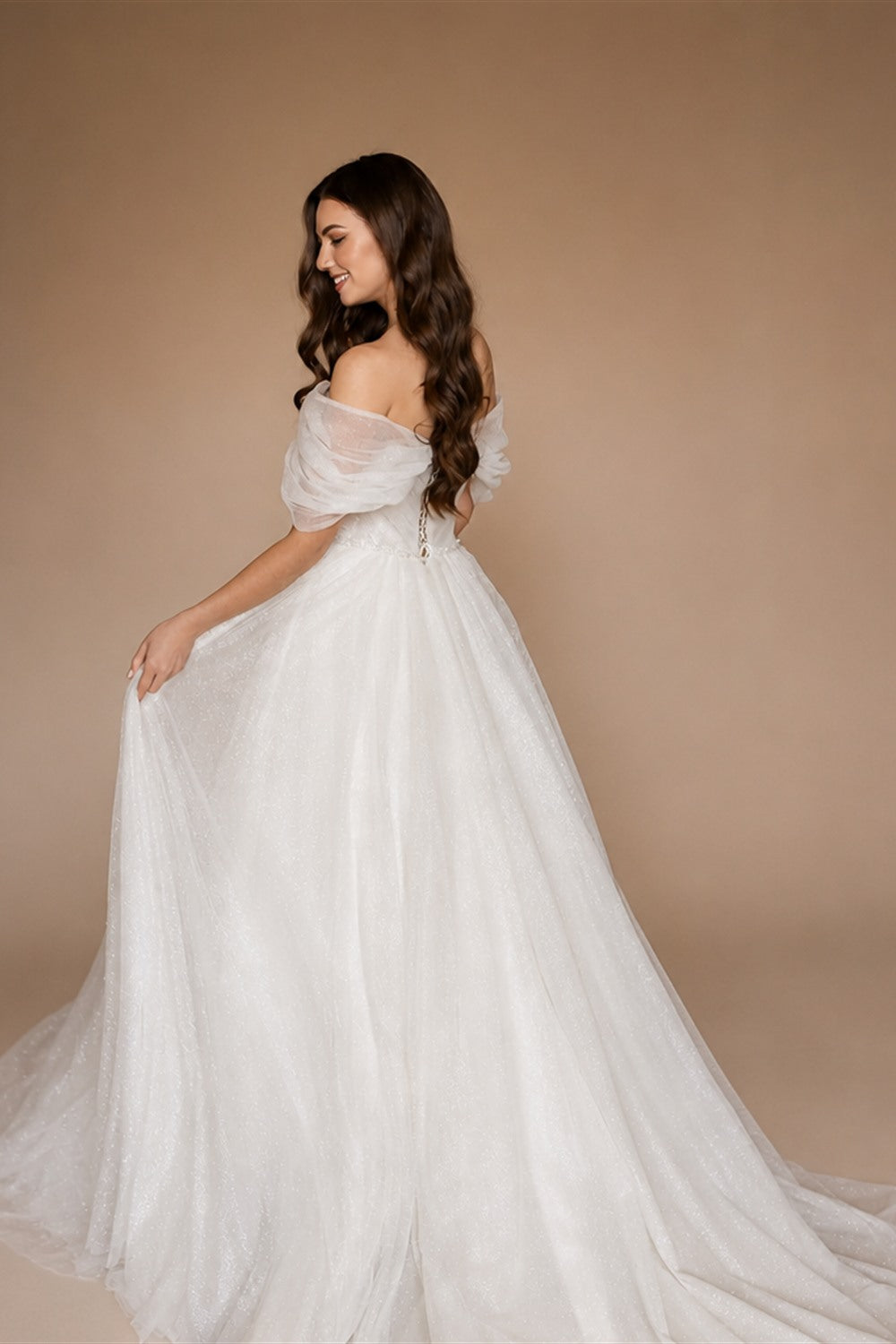 HERBURN Trendy Pleated Wedding Dresses New Arrival Appliques A-line Lace up Sleeveless Robe De Soiree De Mariage Customized