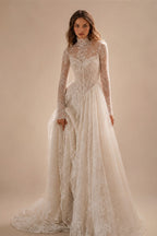 Sevintage Full Lace Ivory Wedding Dresses High Collar Long Sleeves Bridal Gowns Floor Length A-Line Wedding Gowns 2025 Customize