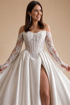 LORIE Lace Wedding Dress Sweetheart Split A-line Bride Gown Long Sleeve Customized Appiques Corset Bride Dress vestidos de novia
