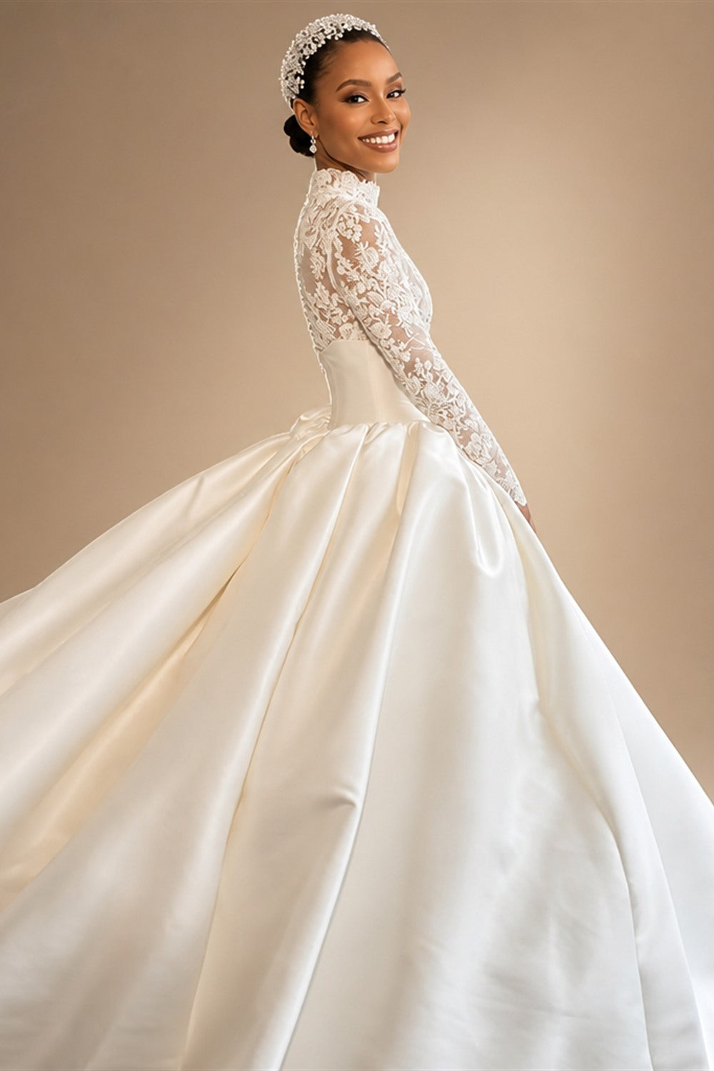 Customized Elegant Wedding Dress High-neck Ball Gown Princess Bride Gown Luxury A-line Long Bridal Vestidos De Novia | Nightbubo