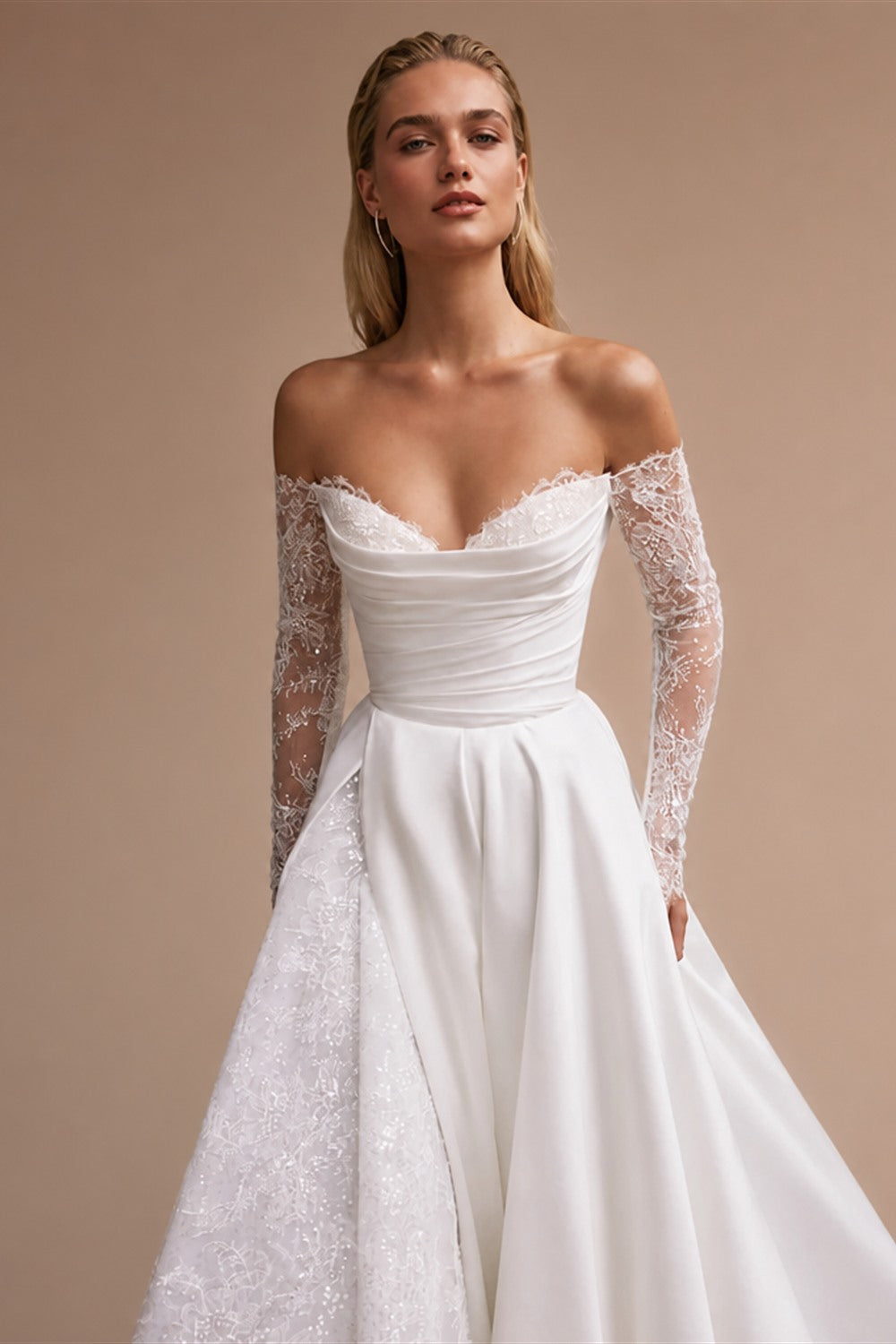 Off the Shoulder A-Line Wedding Dress 2026 Appliques Long Sleeve Customized Bride Gown Princess BECHOYER EL350 Vestido De Noiva