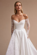 Off the Shoulder A-Line Wedding Dress 2026 Appliques Long Sleeve Customized Bride Gown Princess BECHOYER EL350 Vestido De Noiva