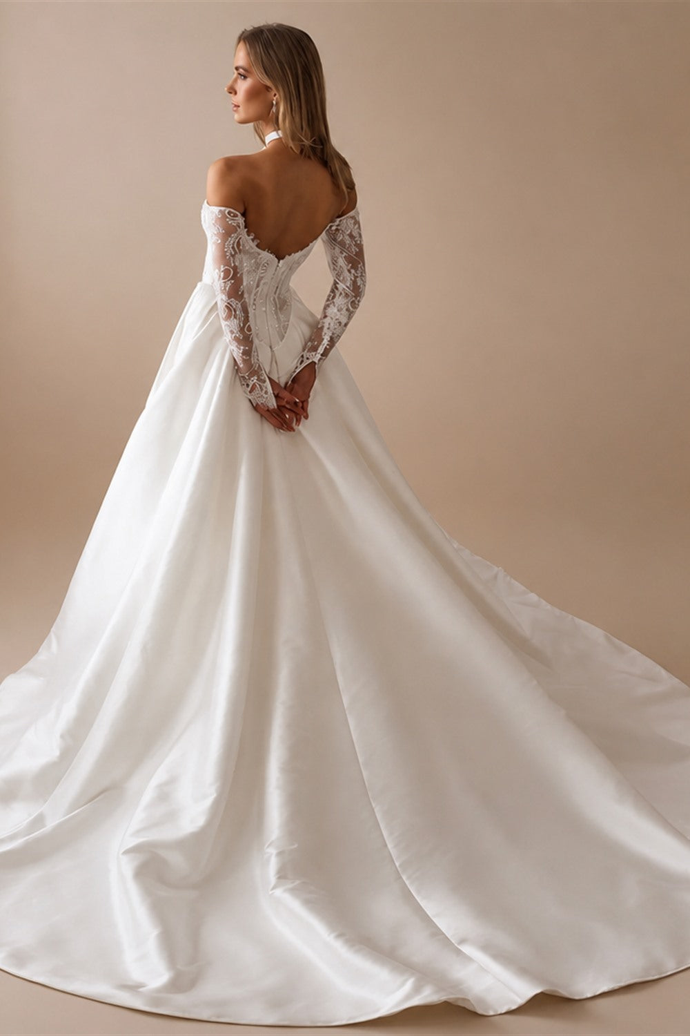 Customized Lace For Sweetheart And 3/4 Sleeve A-Line Satin Skirt Wedding Dress Backless Zipper Bridal Gown Robe De Mariée