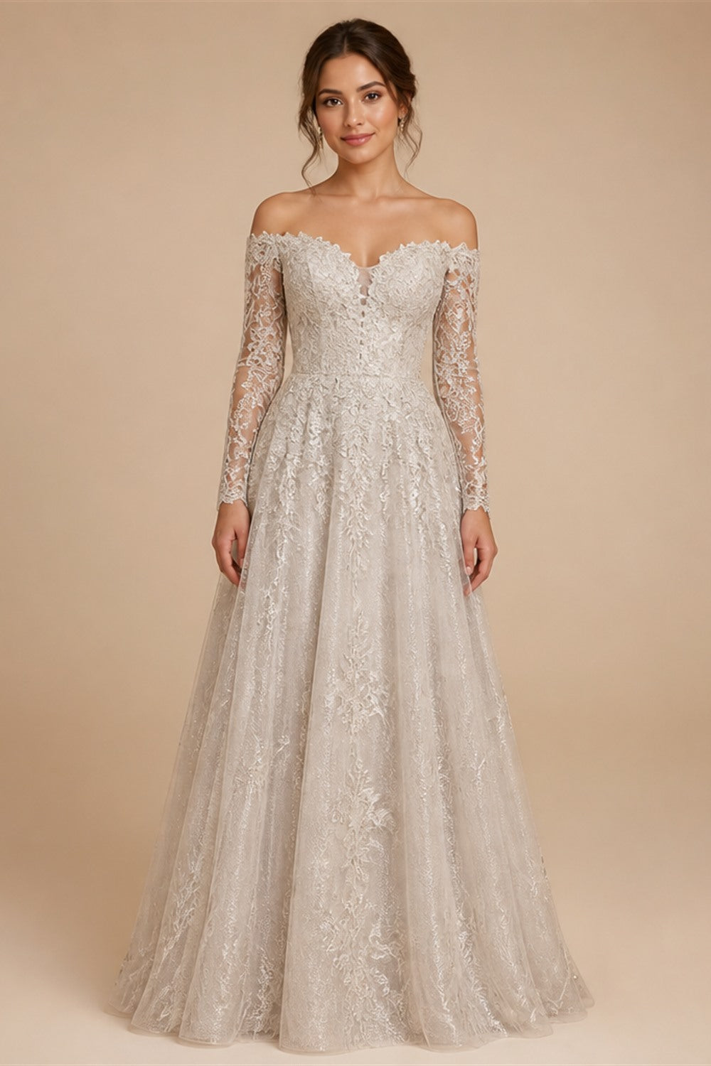 LORIE Lace Wedding Dress Sweetheart Split A-line Bride Gown Long Sleeve Customized Appiques Corset Bride Dress vestidos de novia