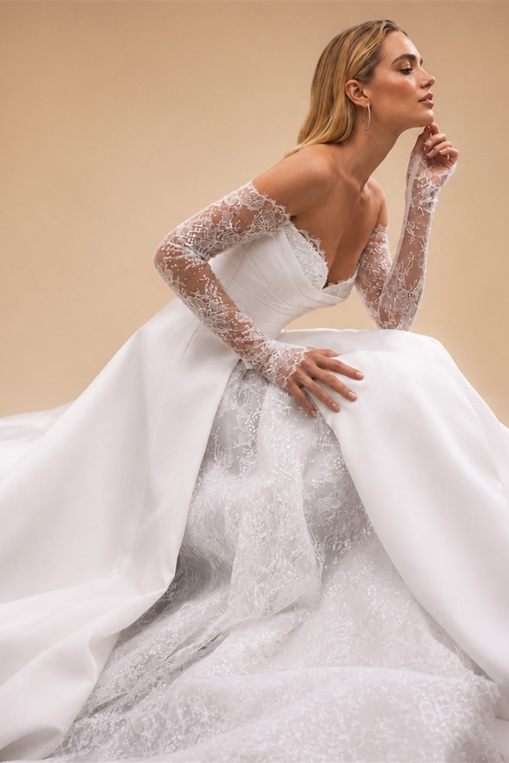 Off the Shoulder A-Line Wedding Dress 2026 Appliques Long Sleeve Customized Bride Gown Princess BECHOYER EL350 Vestido De Noiva