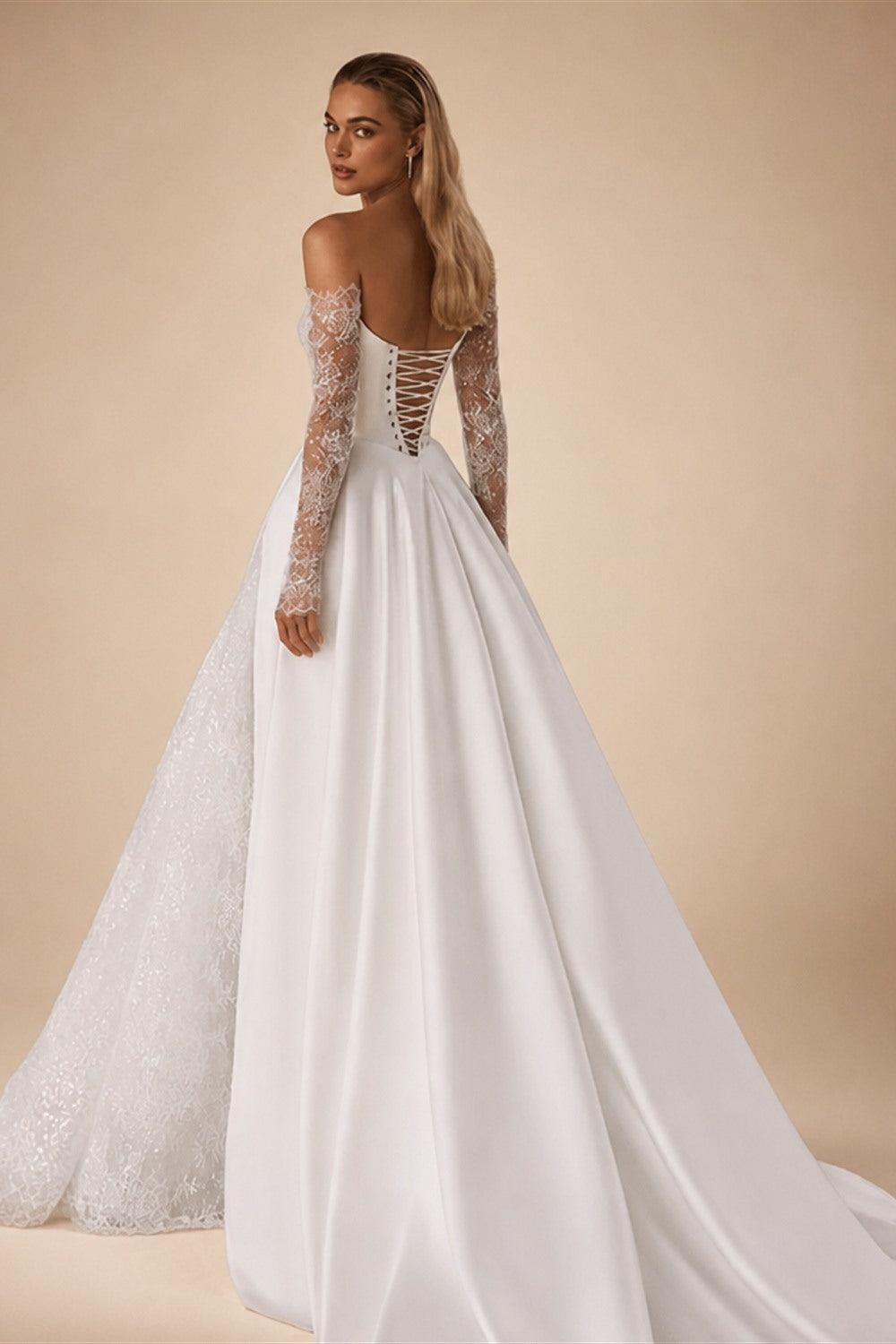 Off the Shoulder A-Line Wedding Dress 2026 Appliques Long Sleeve Customized Bride Gown Princess BECHOYER EL350 Vestido De Noiva