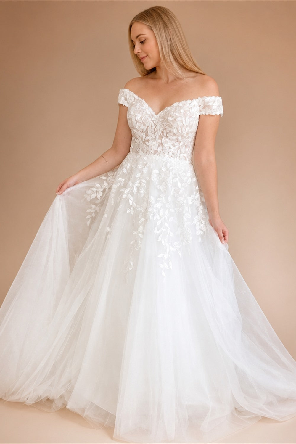 HERBURN Charming A-line Wedding Dresses for Women Bride Lace Appliques Illusion Puff Sleeves Backless Robe De Mariee Customized