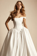 Kyoto Customized White Simple Satin Off Shoulder Wedding Dress A-Line Vestidos De Noche Elegant Court Train Robe De Mariée 2026